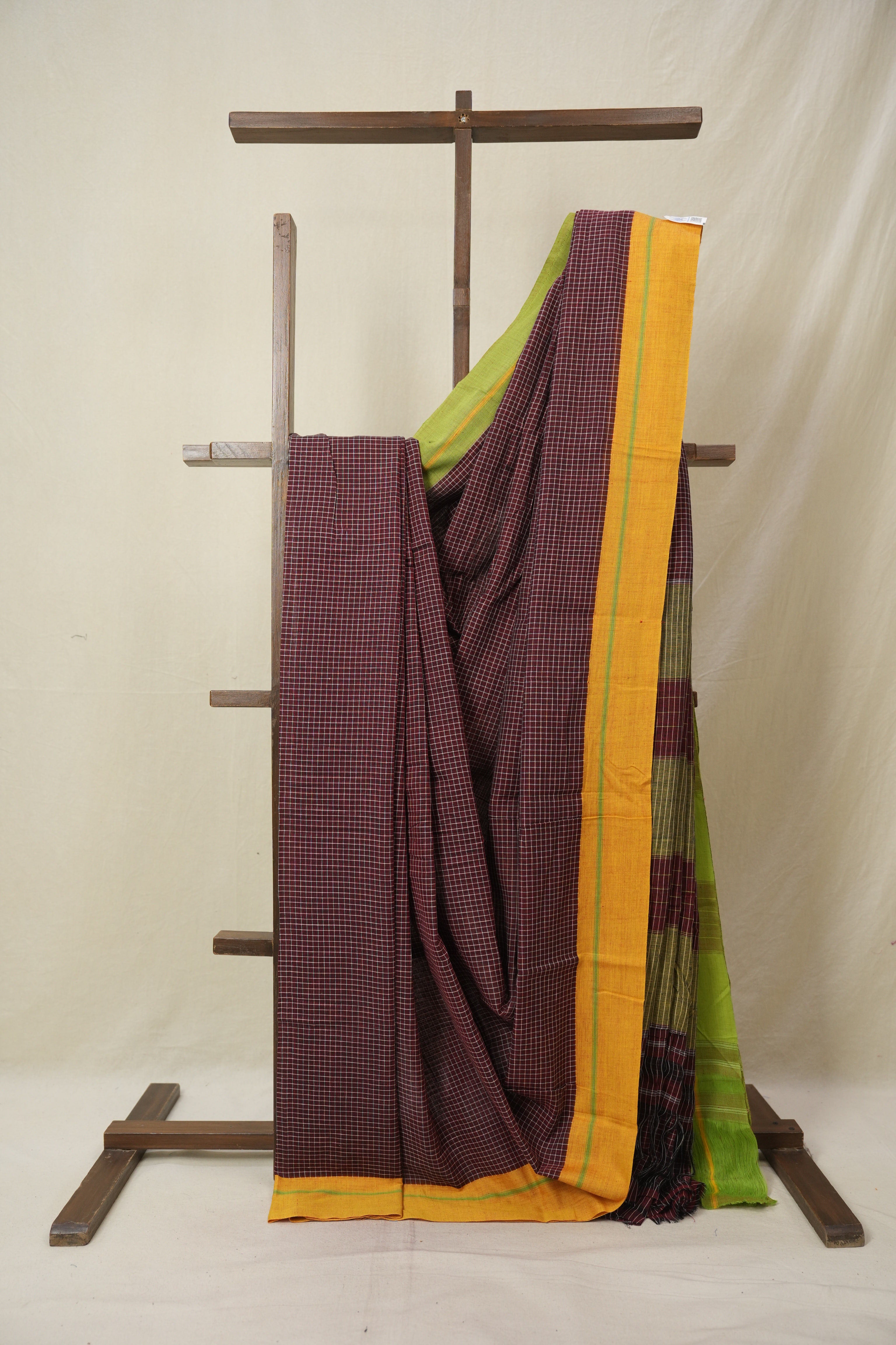 Maroon Big Checks Cotton Patteda Anchu Saree - SRMPAS339