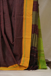 Maroon Big Checks Cotton Patteda Anchu Saree - SRMPAS339