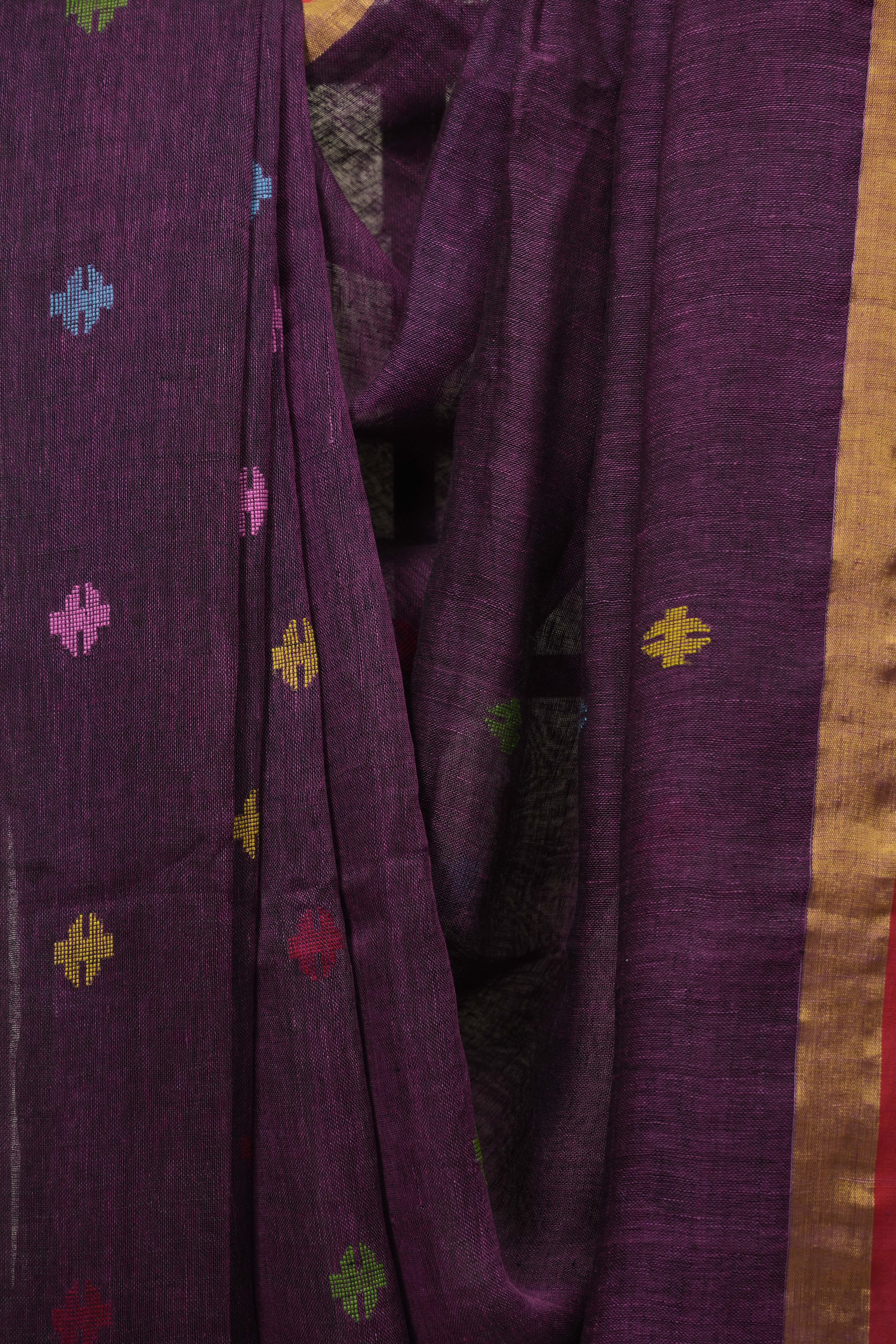 Purple Linen Jamdani Saree - SRPLJS529