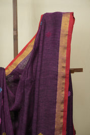 Purple Linen Jamdani Saree - SRPLJS529