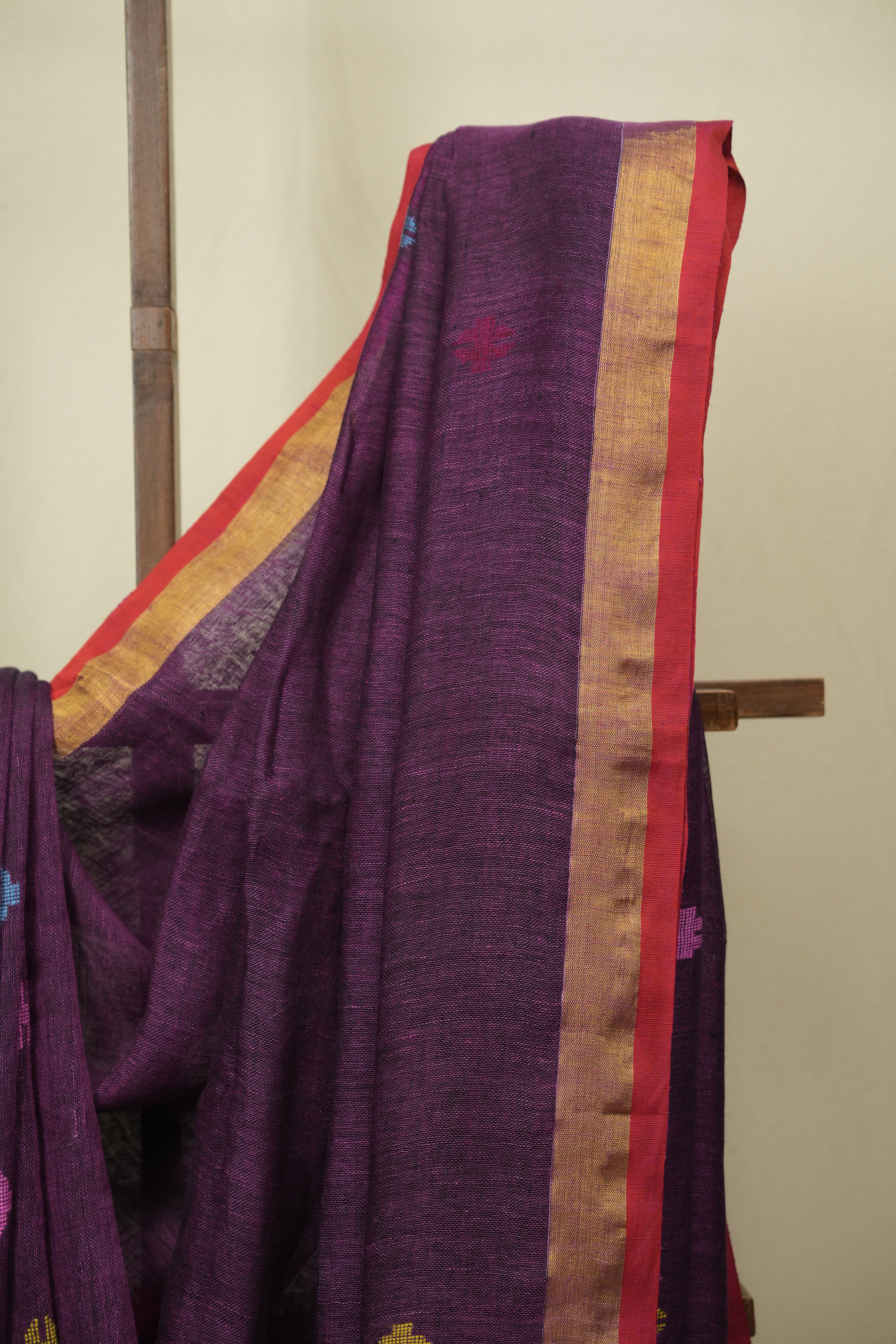 Purple Linen Jamdani Saree - SRPLJS529