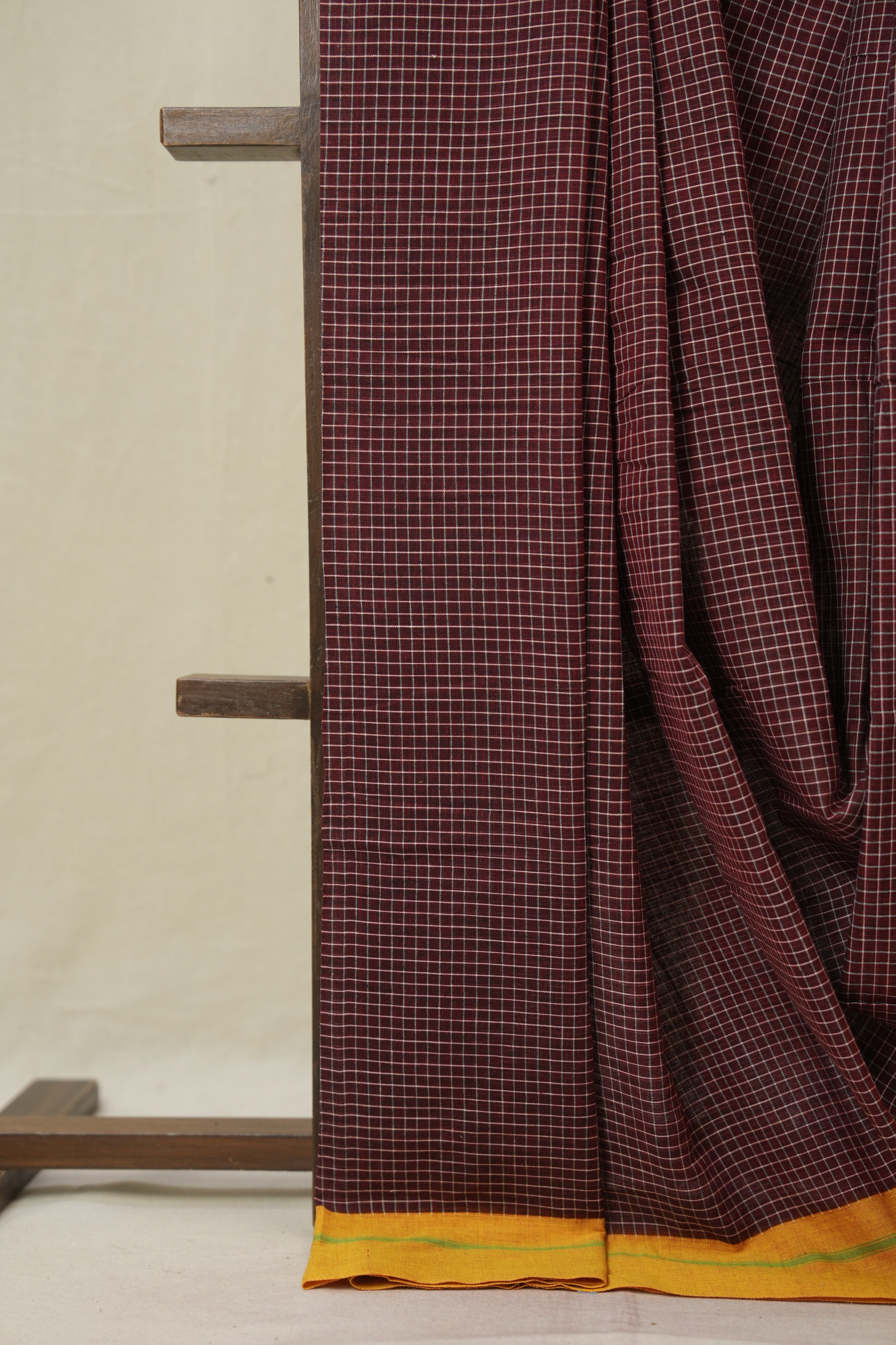 Maroon Big Checks Cotton Patteda Anchu Saree - SRMPAS339