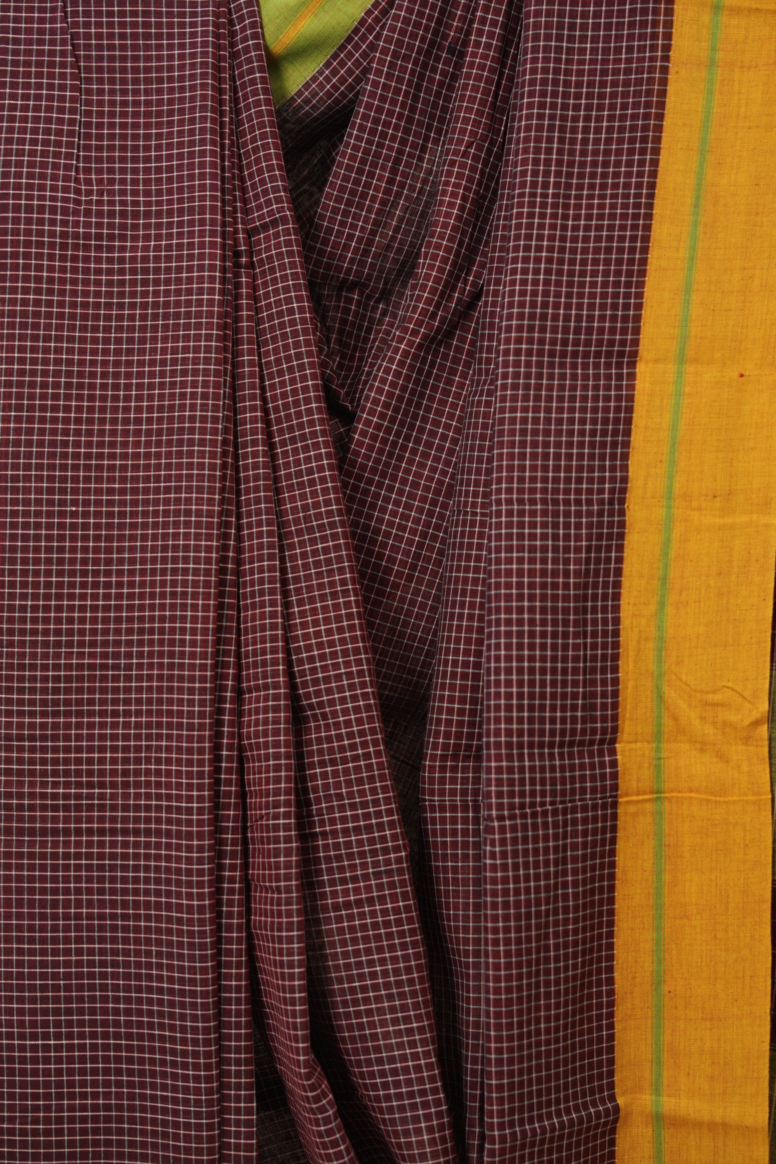 Maroon Big Checks Cotton Patteda Anchu Saree - SRMPAS339