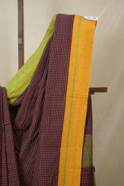 Maroon Big Checks Cotton Patteda Anchu Saree - SRMPAS339