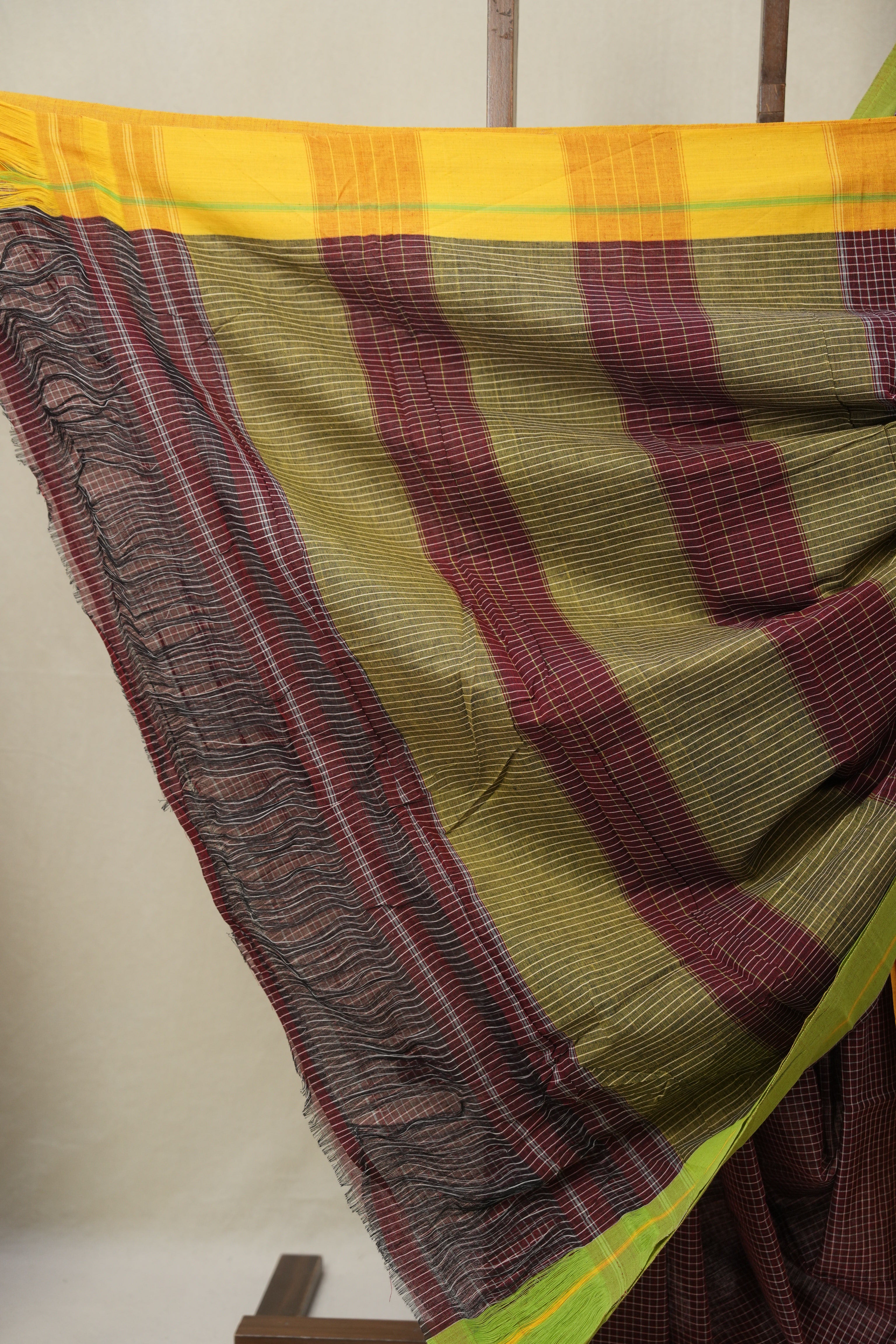 Maroon Big Checks Cotton Patteda Anchu Saree - SRMPAS339