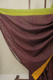 Maroon Big Checks Cotton Patteda Anchu Saree - SRMPAS339