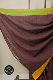Maroon Big Checks Cotton Patteda Anchu Saree - SRMPAS339