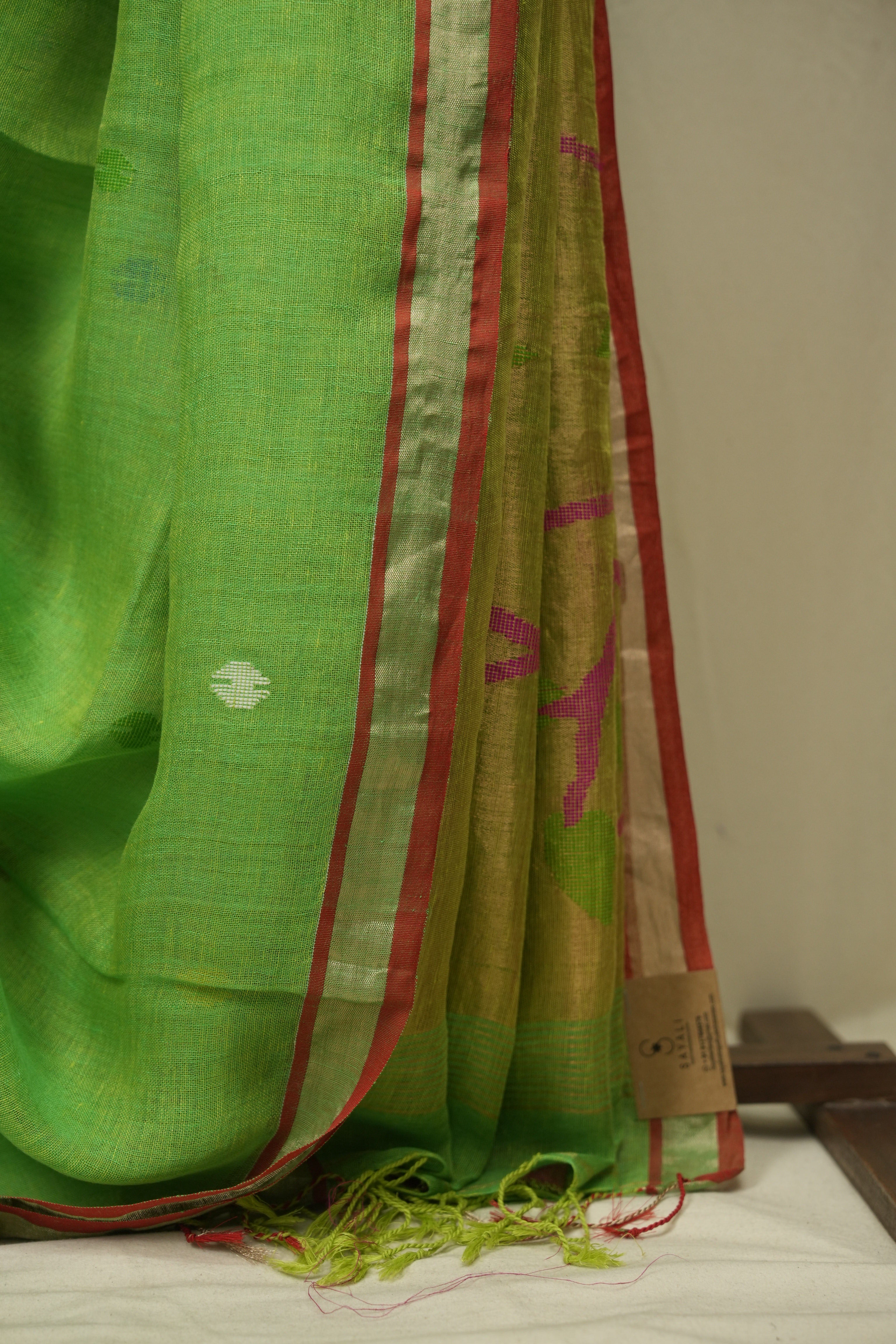 Green Linen Jamdani Saree - SRGLJS530