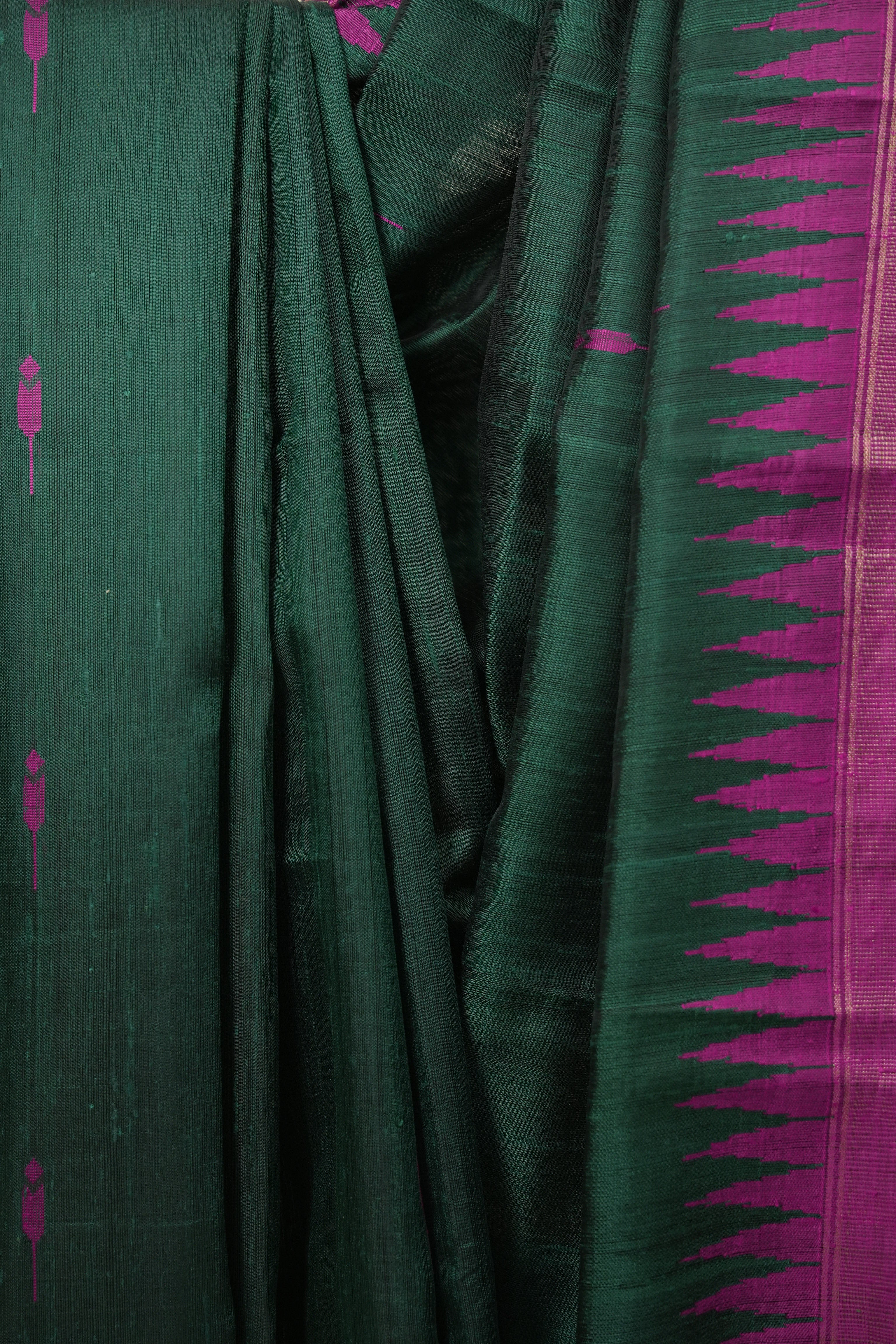 Bottle Green Raw Silk Saree - SRBGRSS1120