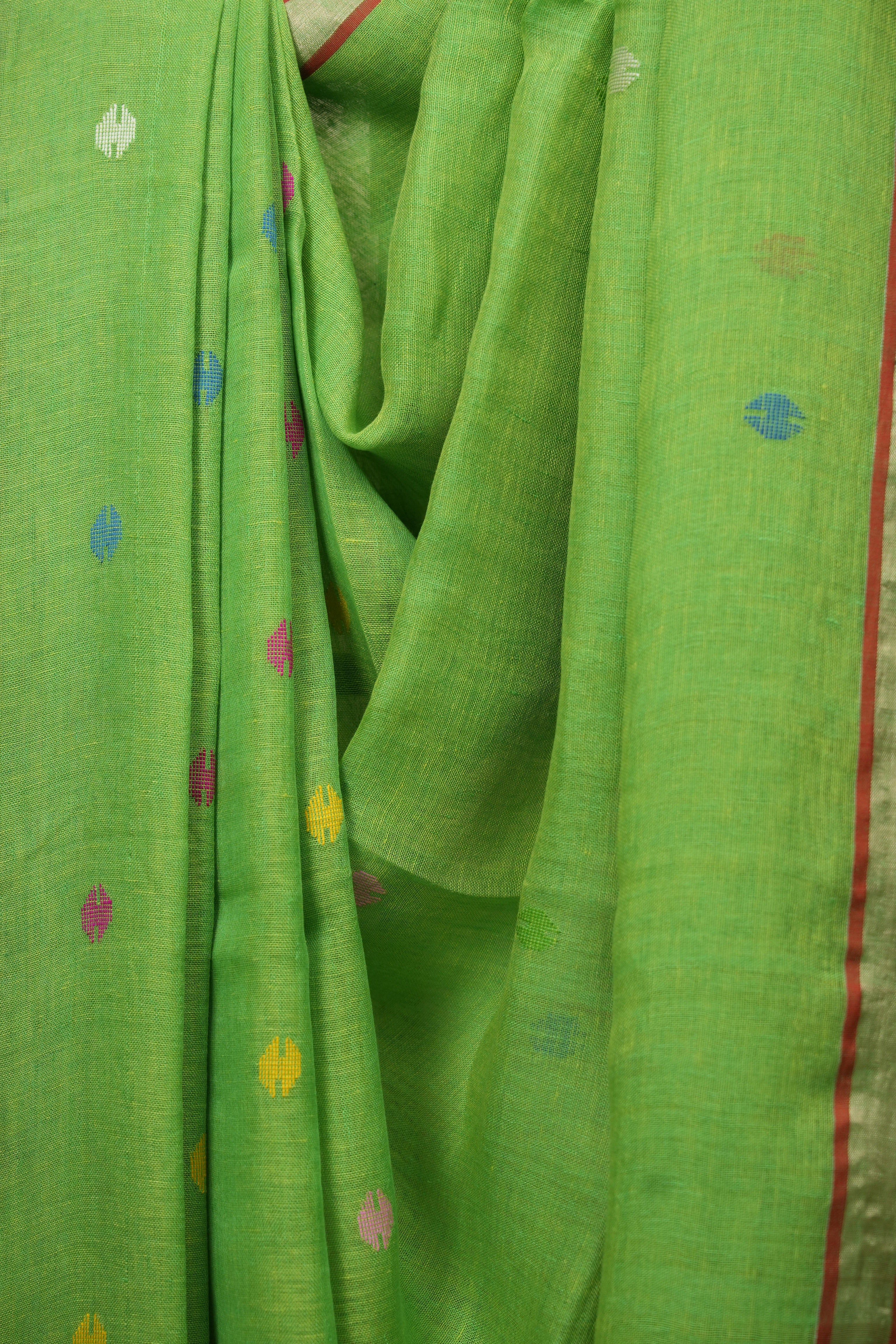 Green Linen Jamdani Saree - SRGLJS530