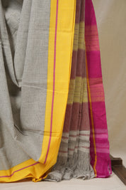Off White Checks Cotton Patteda Anchu Saree - SROWPAS340