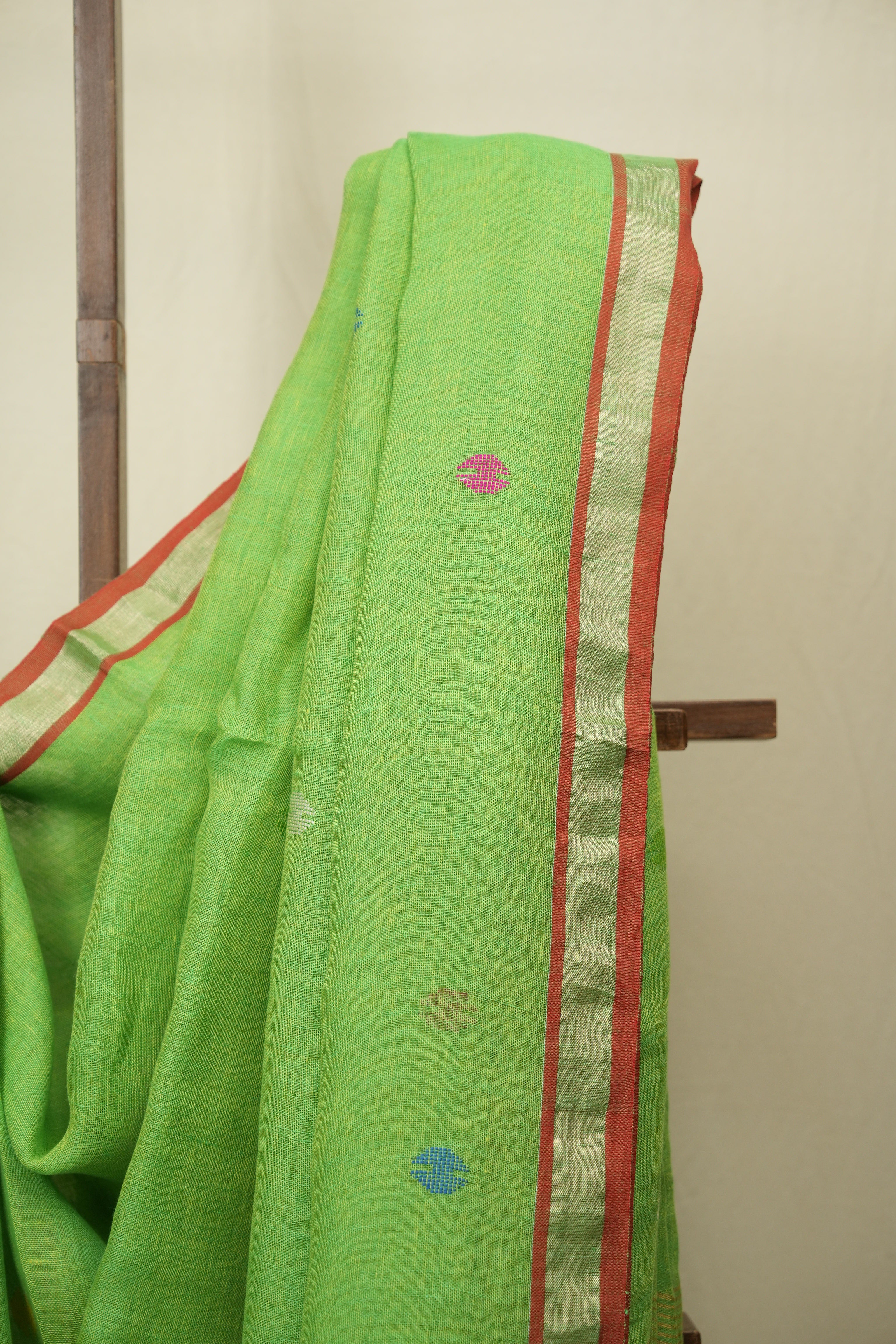 Green Linen Jamdani Saree - SRGLJS530