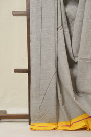 Off White Checks Cotton Patteda Anchu Saree - SROWPAS340