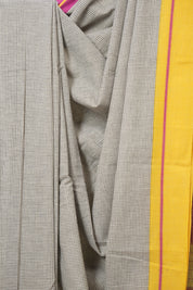 Off White Checks Cotton Patteda Anchu Saree - SROWPAS340