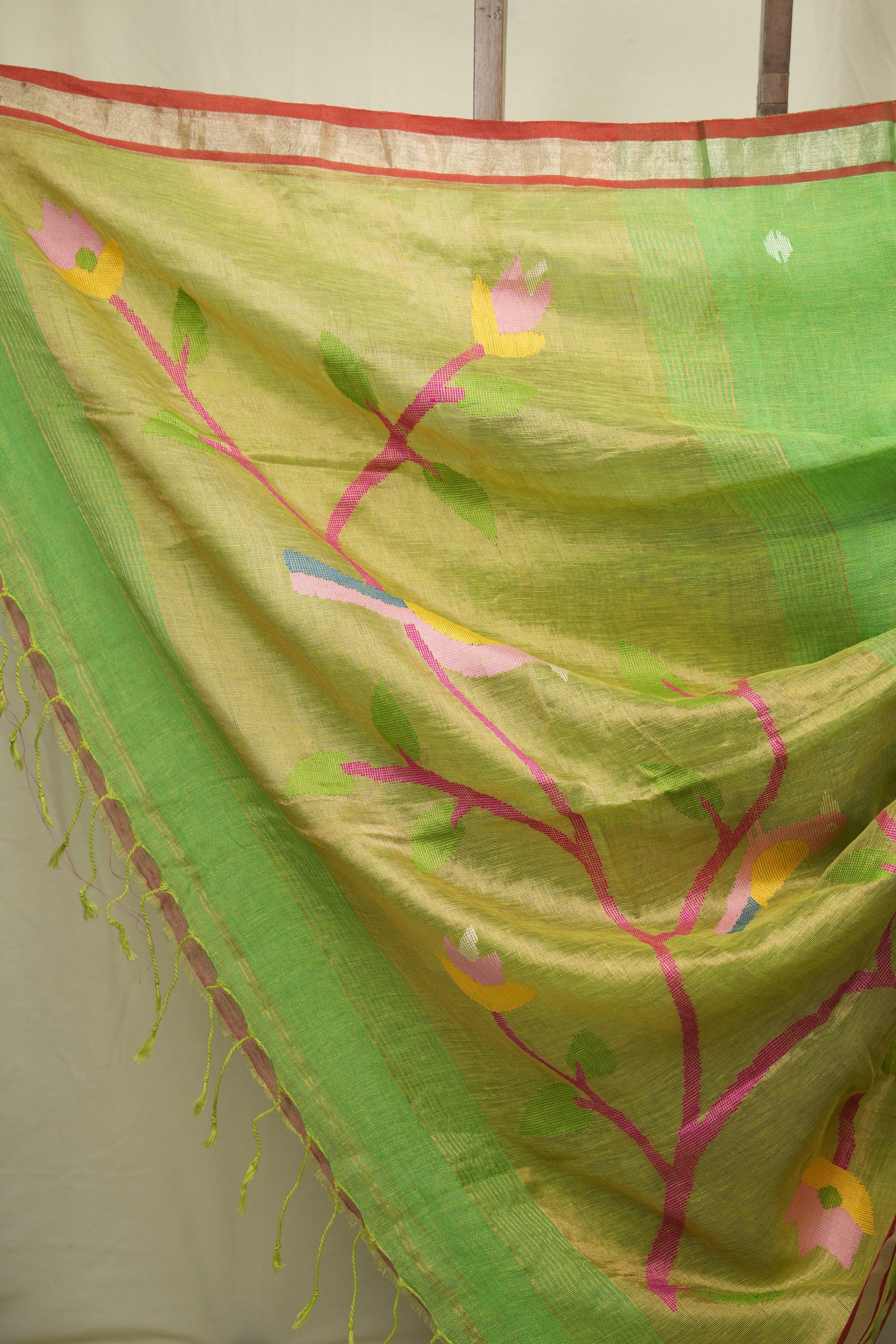 Green Linen Jamdani Saree - SRGLJS530