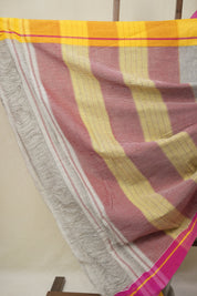 Off White Checks Cotton Patteda Anchu Saree - SROWPAS340