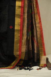 Black Linen Jamdani Saree - SRBLJS527