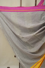 Off White Checks Cotton Patteda Anchu Saree - SROWPAS340