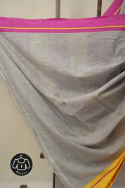 Off White Checks Cotton Patteda Anchu Saree - SROWPAS340