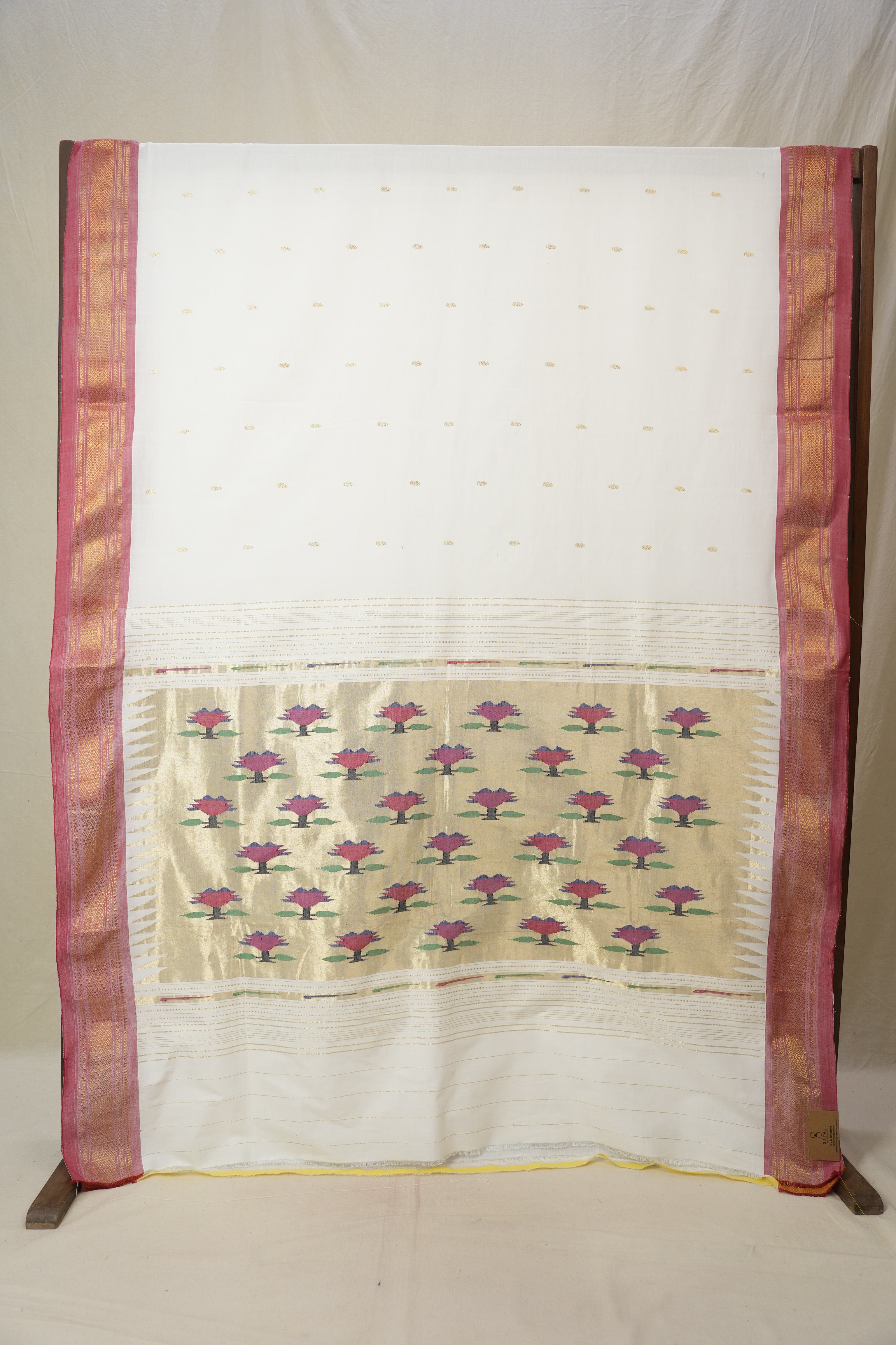 White Cotton Paithani Saree - SRWCPS700