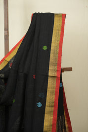 Black Linen Jamdani Saree - SRBLJS527