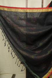 Black Linen Jamdani Saree - SRBLJS527