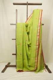 Parrot Green Linen Jamdani Saree - SRPGLJS532