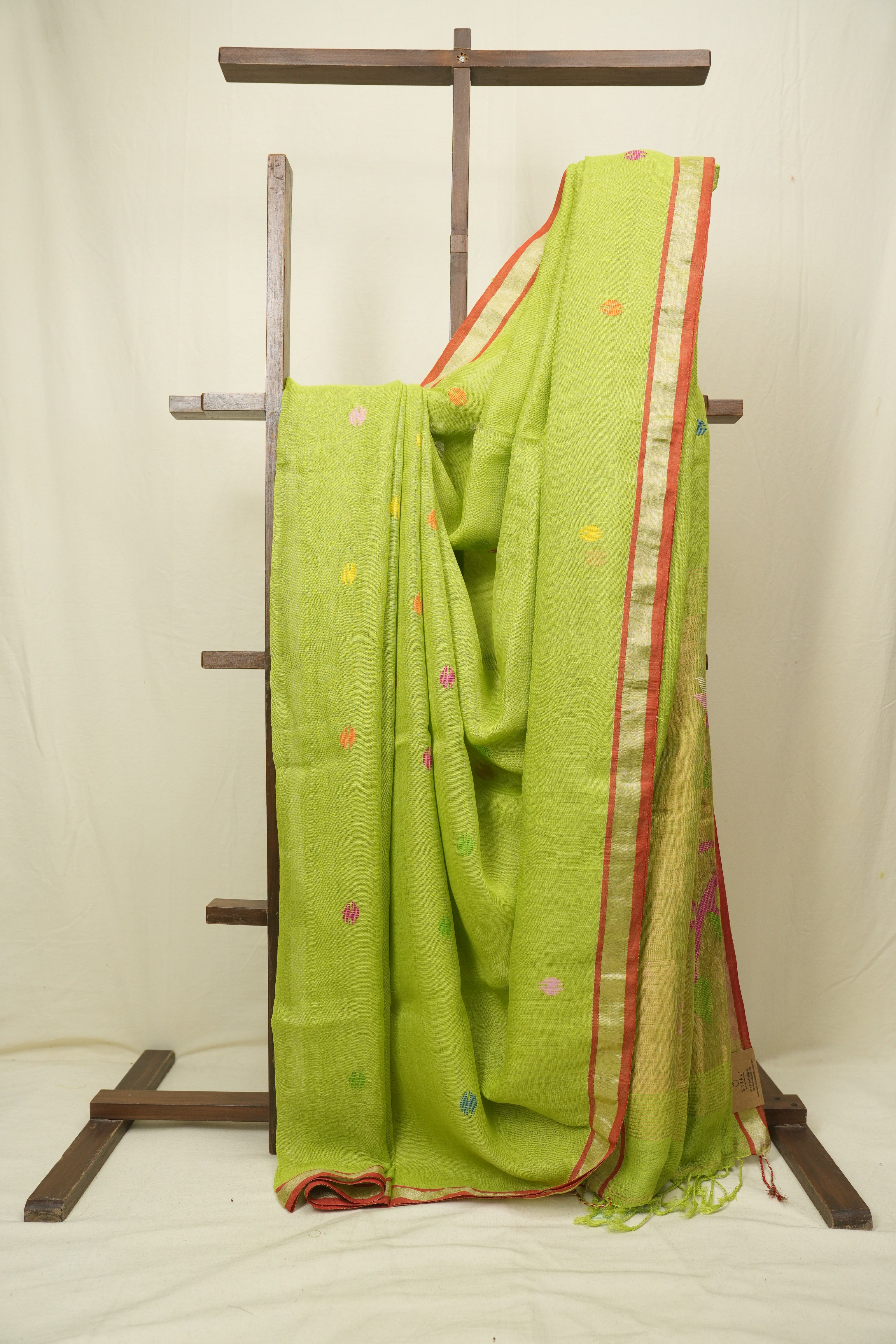 Parrot Green Linen Jamdani Saree - SRPGLJS532
