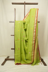 Parrot Green Linen Jamdani Saree - SRPGLJS532