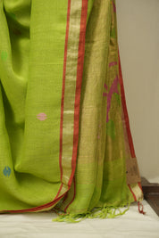 Parrot Green Linen Jamdani Saree - SRPGLJS532
