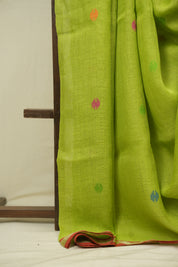 Parrot Green Linen Jamdani Saree - SRPGLJS532