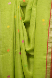Parrot Green Linen Jamdani Saree - SRPGLJS532