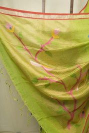 Parrot Green Linen Jamdani Saree - SRPGLJS532
