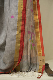 Grey Linen Jamdani Saree - SRGLJS533