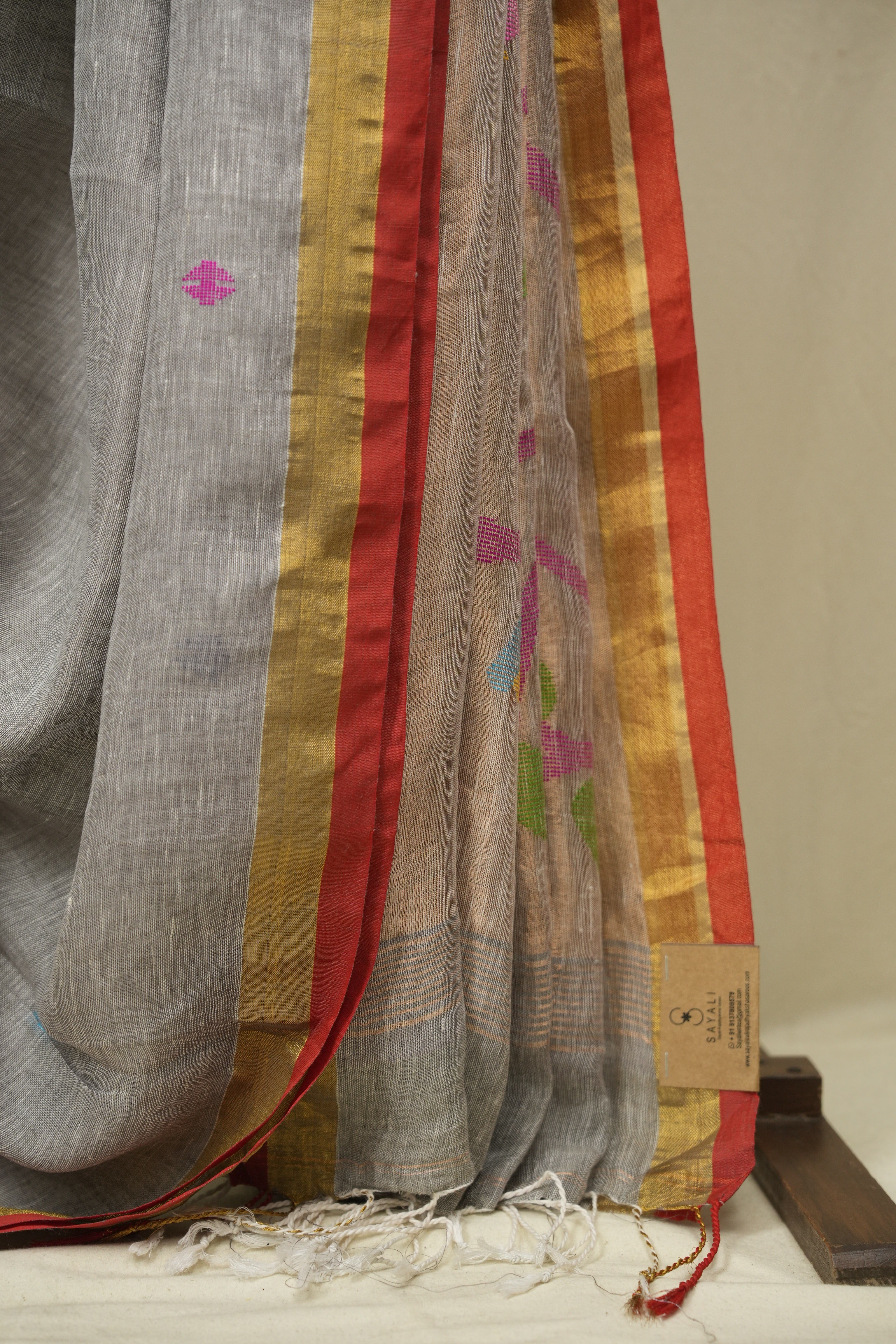 Grey Linen Jamdani Saree - SRGLJS533