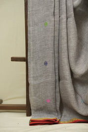 Grey Linen Jamdani Saree - SRGLJS533