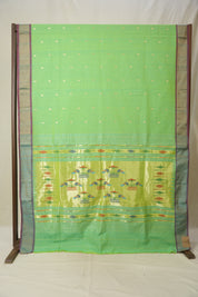 Parrot Green Cotton Paithani Saree - SRPGCPS638