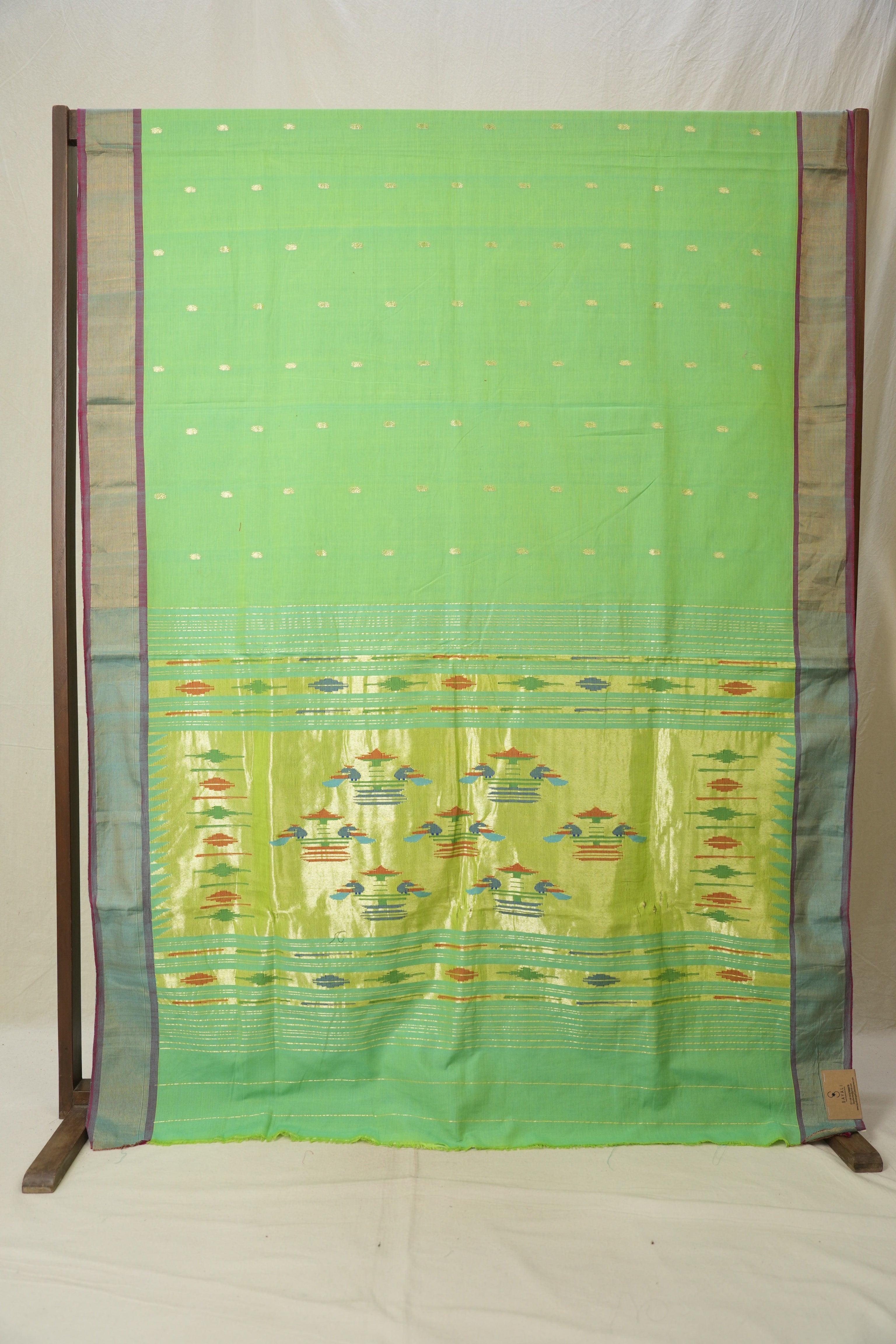 Parrot Green Cotton Paithani Saree - SRPGCPS638