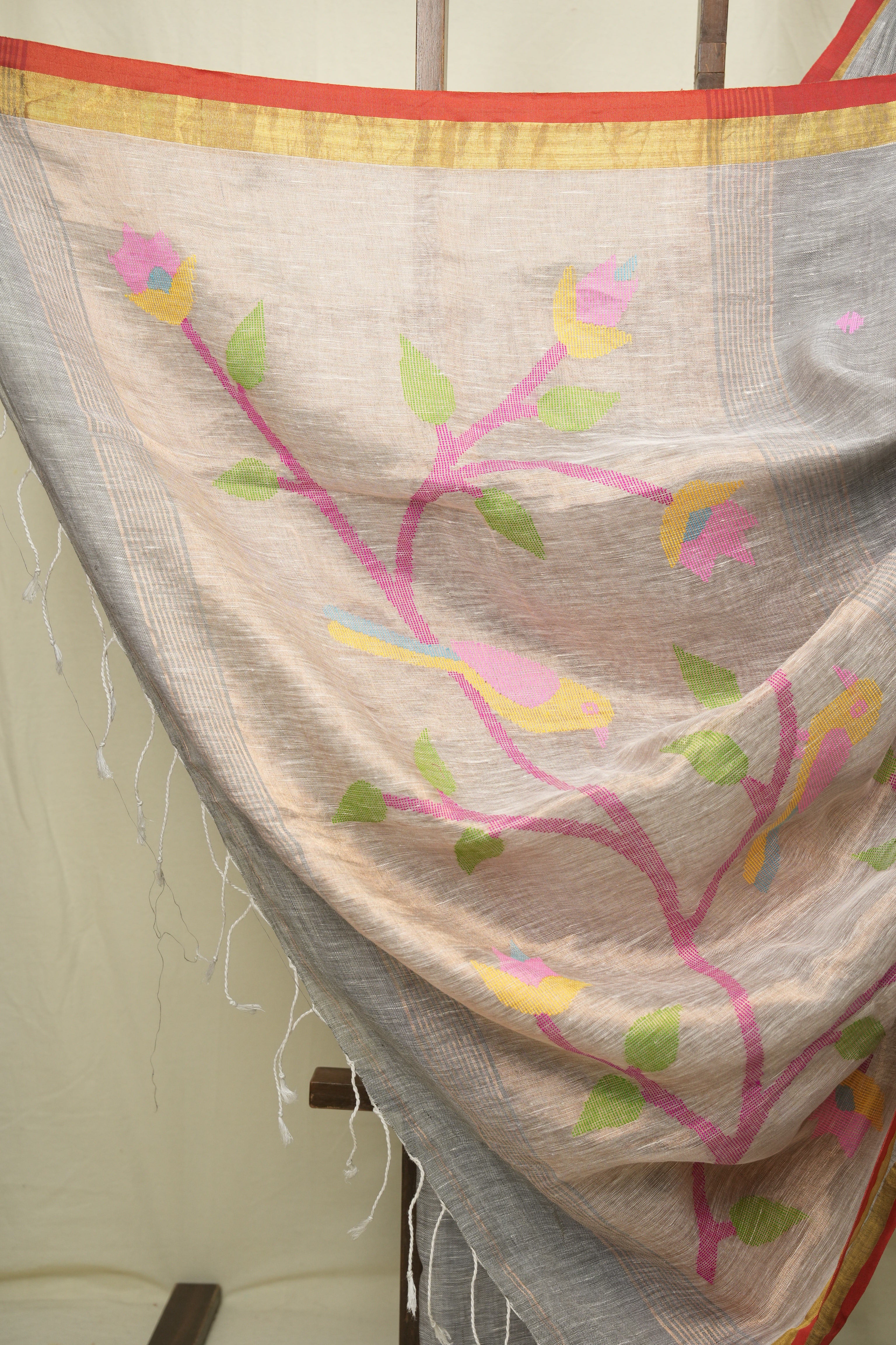 Grey Linen Jamdani Saree - SRGLJS533