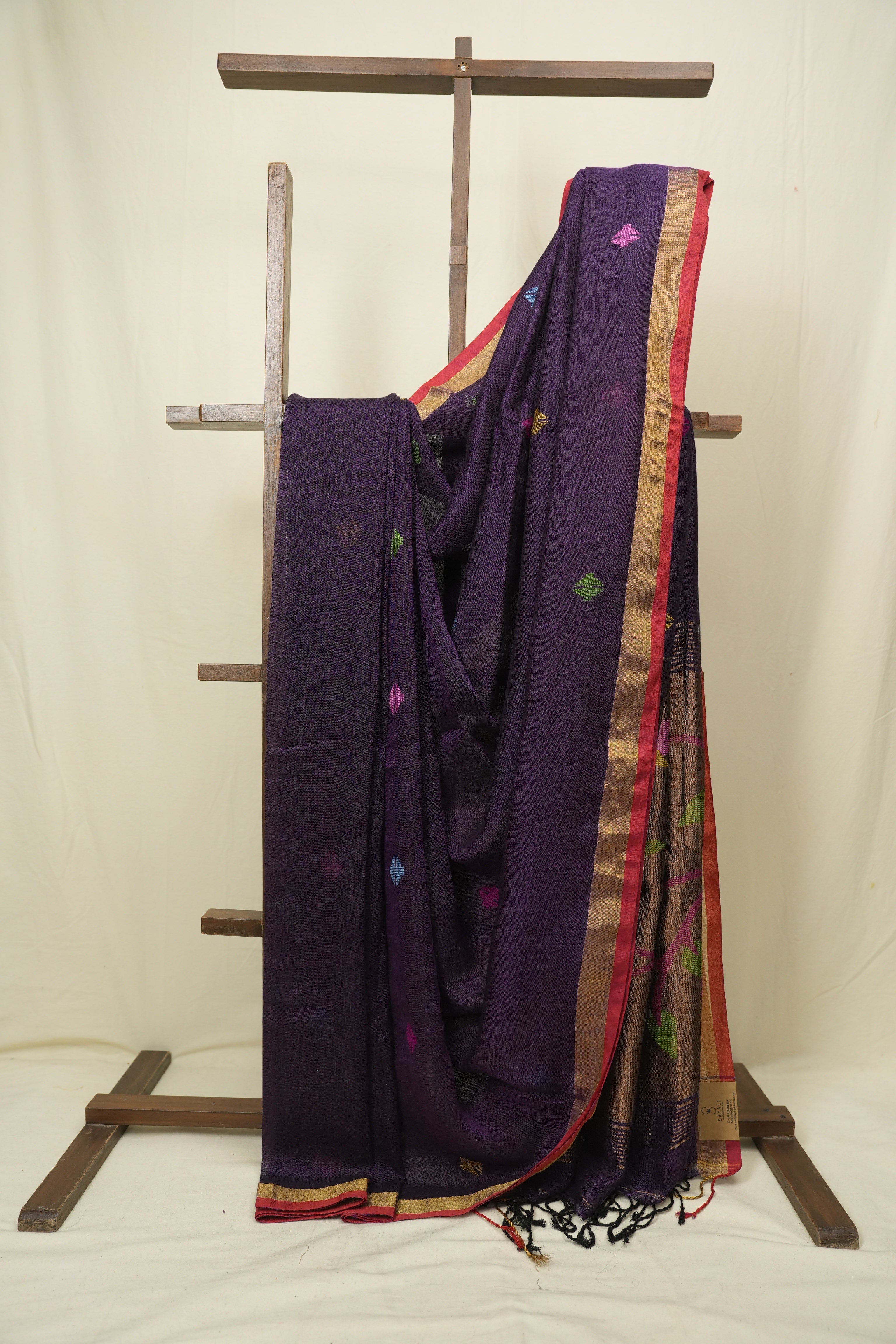Deep Purple Linen Jamdani Saree - SRDPLJS531