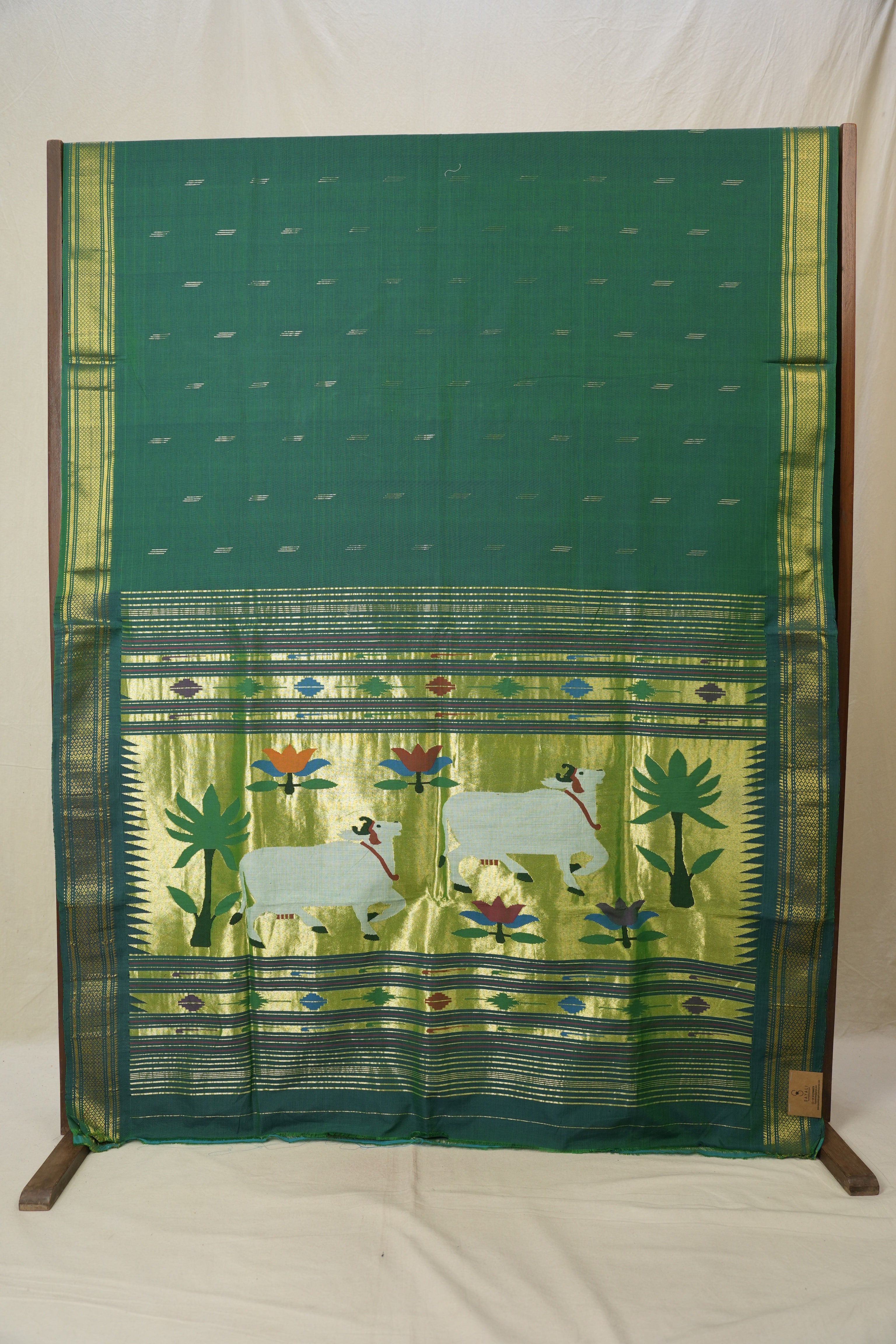 Two Tone Green Cotton Paithani Saree - SRTTGCPS698