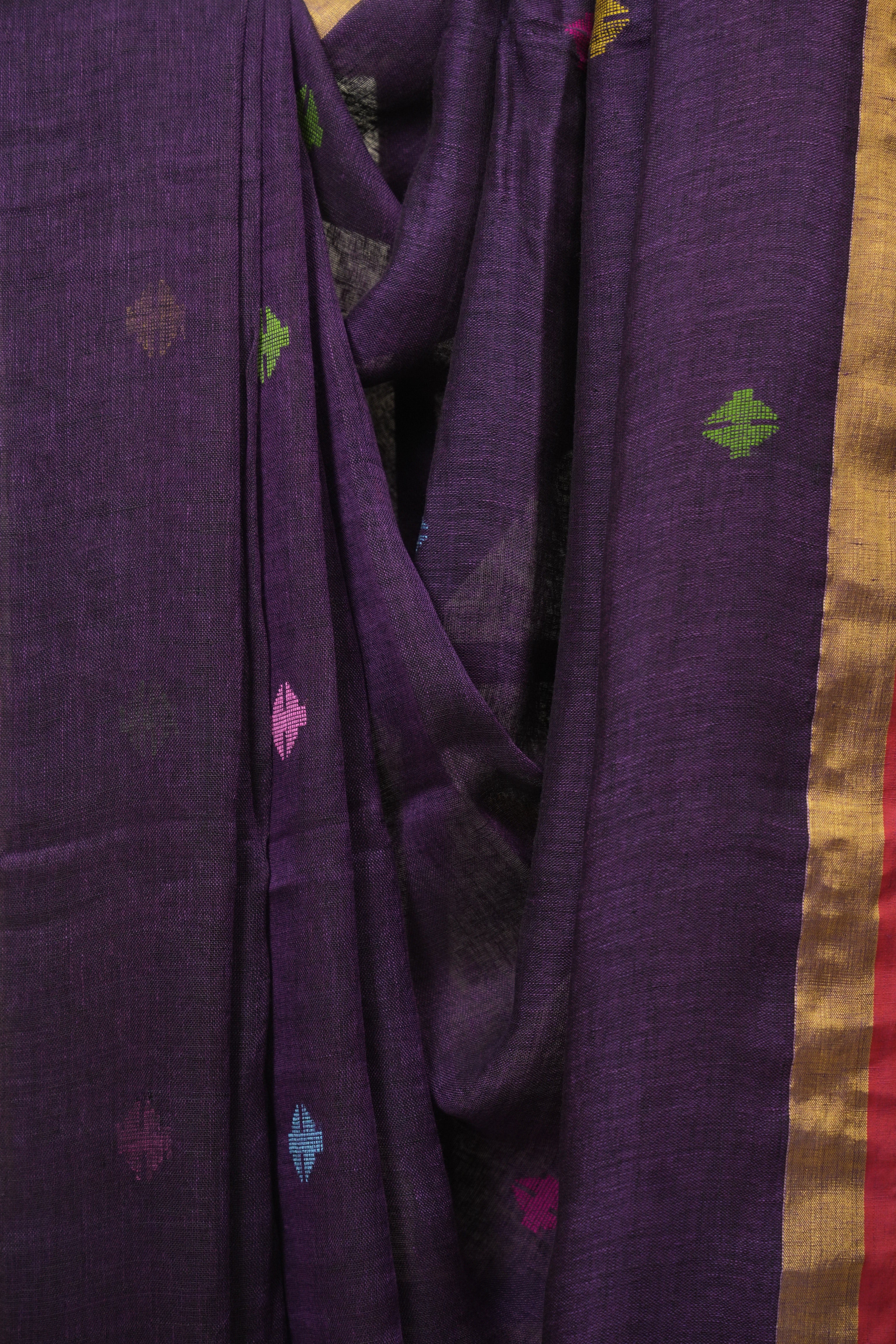 Deep Purple Linen Jamdani Saree - SRDPLJS531