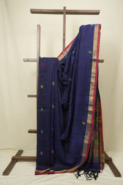 Navy Blue Linen Jamdani Saree - SRNBLJS534
