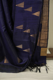 Navy Blue Raw Silk Saree - SRNBRSS1105