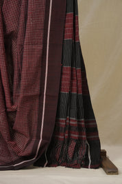 Maroon Big Checks Cotton Patteda Anchu Saree - SRMPAS349