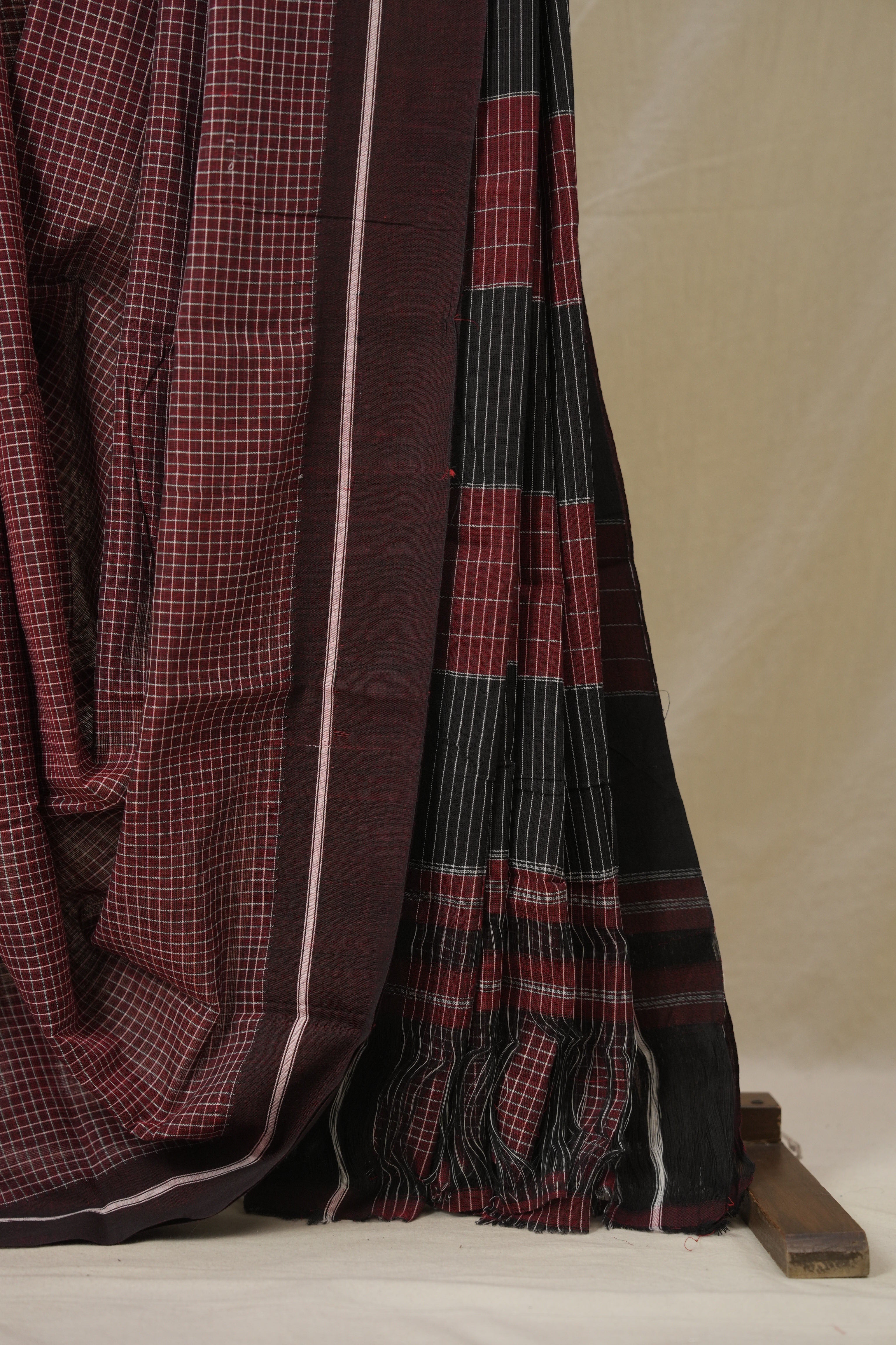 Maroon Big Checks Cotton Patteda Anchu Saree - SRMPAS349