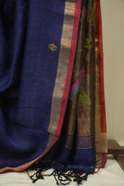 Navy Blue Linen Jamdani Saree - SRNBLJS534