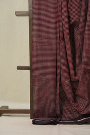Maroon Big Checks Cotton Patteda Anchu Saree - SRMPAS349