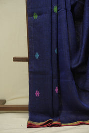 Navy Blue Linen Jamdani Saree - SRNBLJS534
