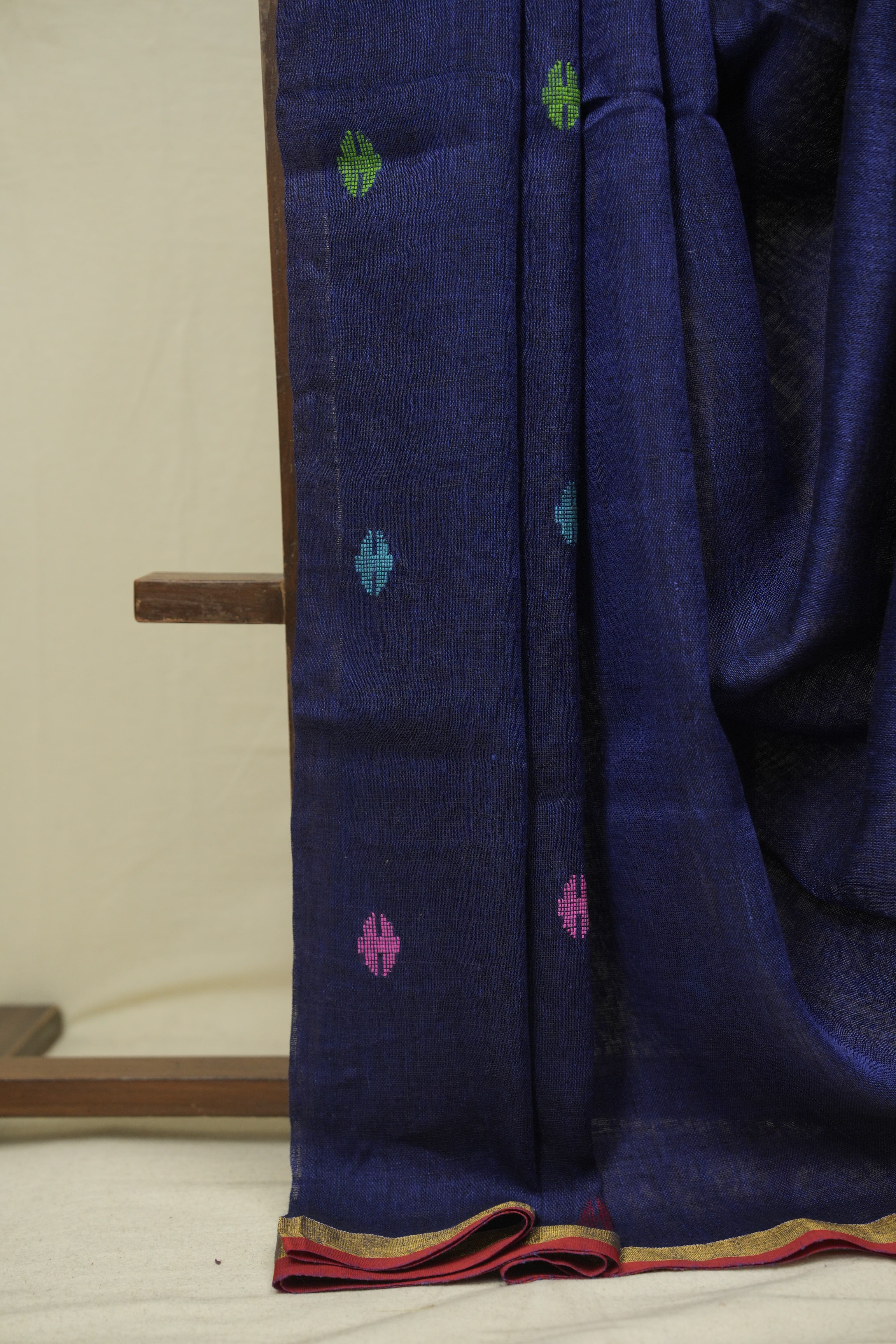 Navy Blue Linen Jamdani Saree - SRNBLJS534